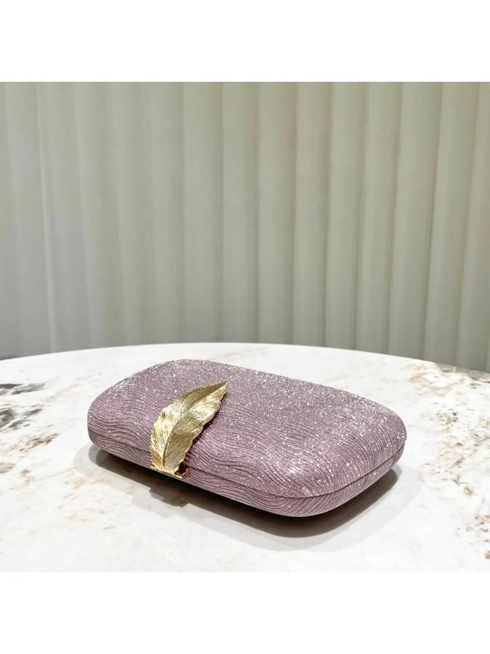 👜Women's Pink Banquet Bag Dinner Elegant Clutch With Metallic Leaves Clasp